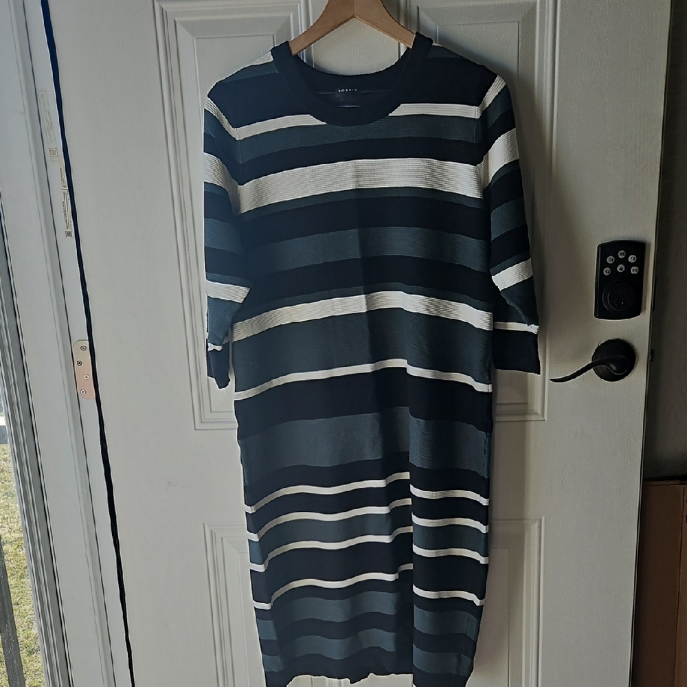 Torrid Midi Black and Gray Striped Sweater Dress Size 2X